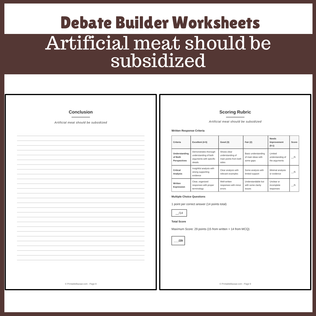 Artificial meat should be subsidized | Favour and Against Worksheet Printable Activity