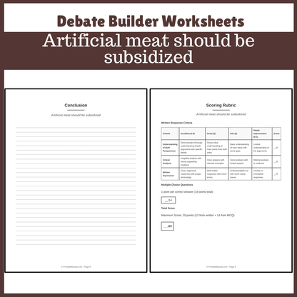 Artificial meat should be subsidized | Favour and Against Worksheet Printable Activity