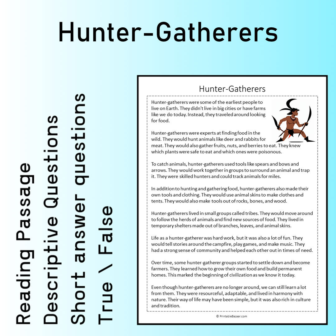 Hunter-Gatherers | Reading Comprehension Passage Printable Worksheet