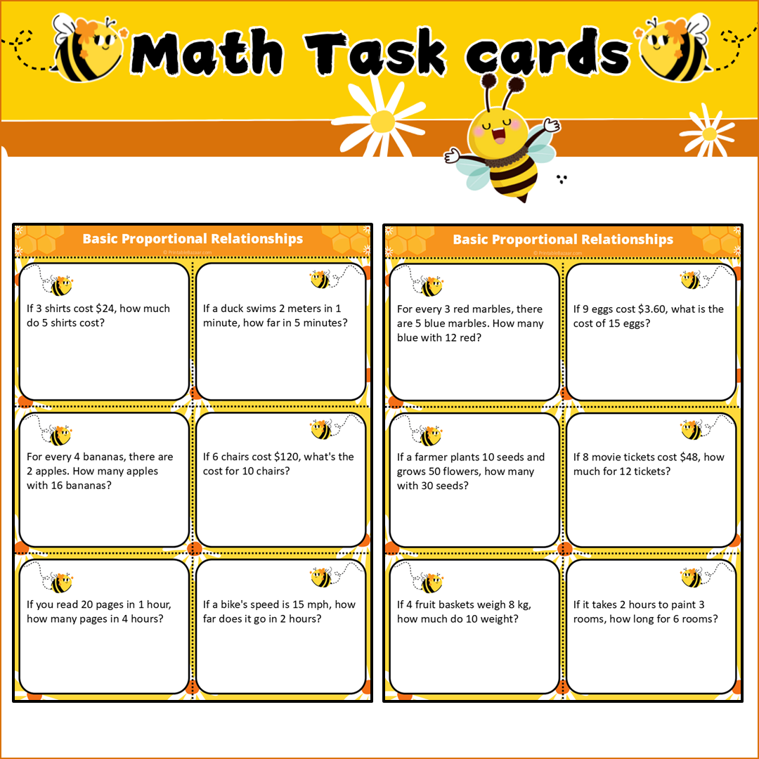 Basic Proportional Relationships | Math Task Cards