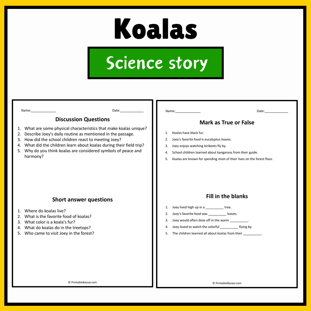 Koalas | Science Story Reading Comprehension Activity