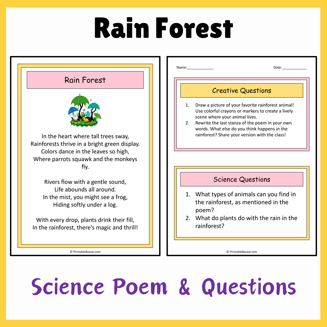 Rain Forest | Science Poem Reading Comprehension Activity