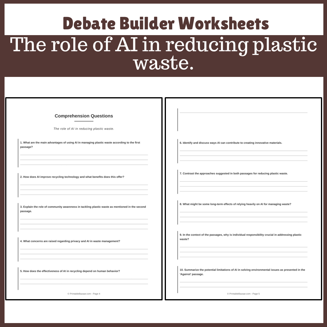 The role of AI in reducing plastic waste. | Favour and Against Worksheet Printable Activity