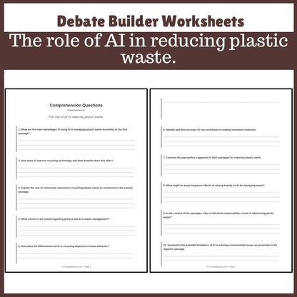 The role of AI in reducing plastic waste. | Favour and Against Worksheet Printable Activity