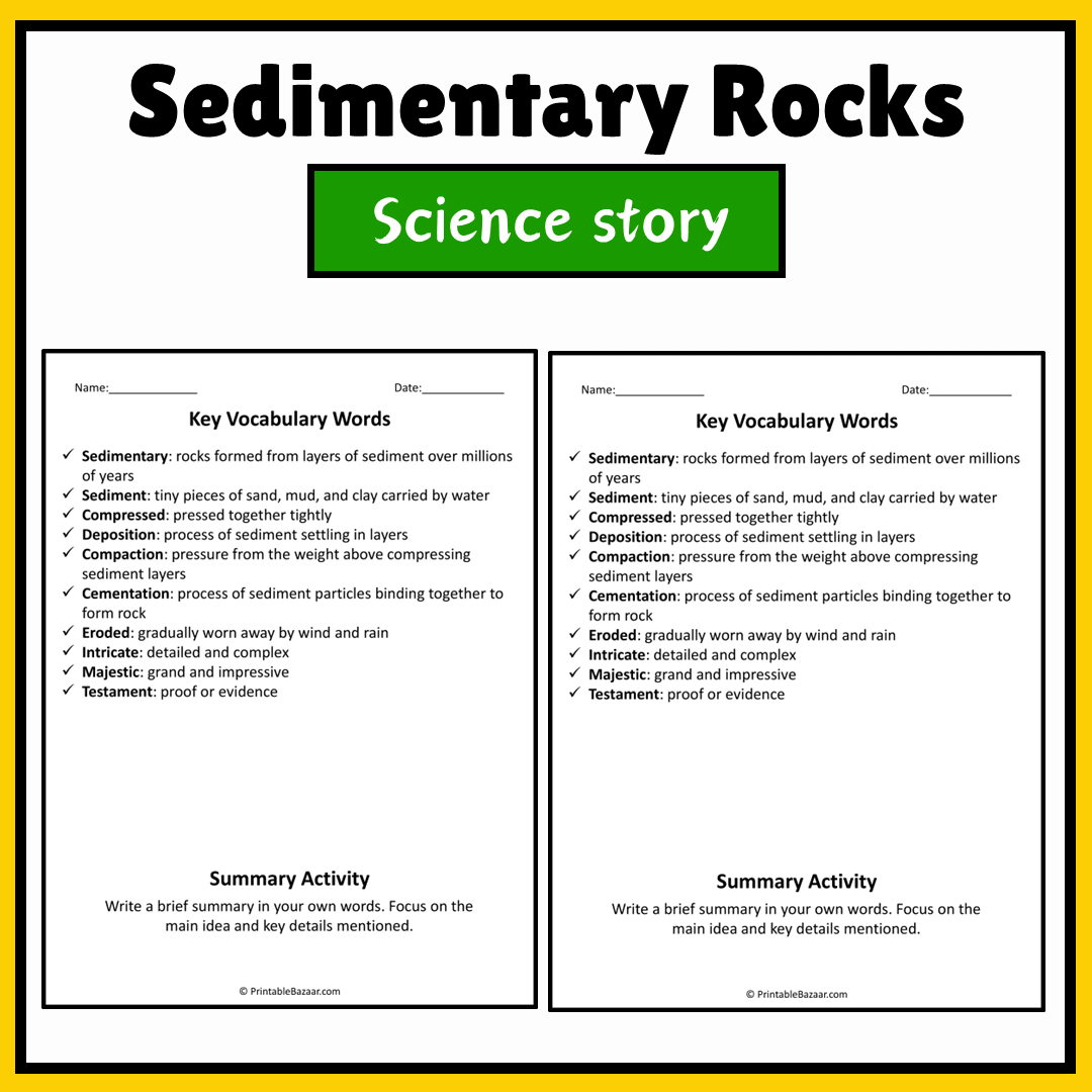 Sedimentary Rocks | Science Story Reading Comprehension Activity