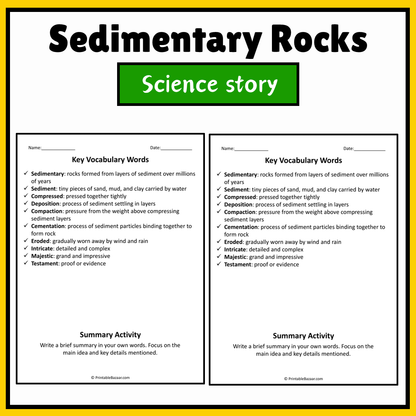 Sedimentary Rocks | Science Story Reading Comprehension Activity
