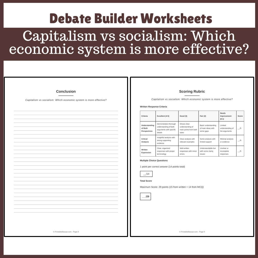Capitalism vs socialism: Which economic system is more effective? | Favour and Against Worksheet Printable Activity