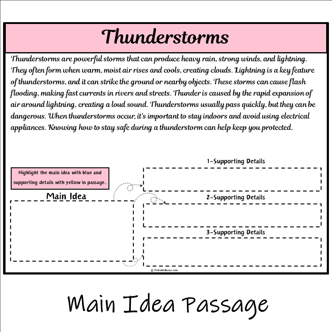 Thunderstorms | Main Idea and Supporting Details Reading Passage and Questions