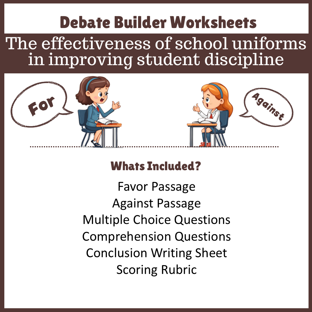 The effectiveness of school uniforms in improving student discipline | Favour and Against Worksheet Printable Activity