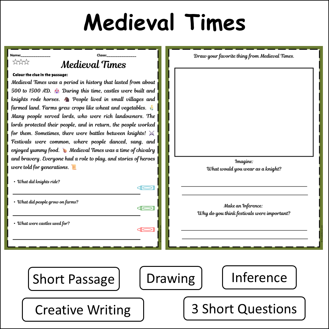 Medieval Times | Short Reading Comprehension Creative Worksheet