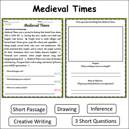 Medieval Times | Short Reading Comprehension Creative Worksheet