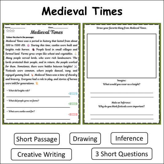Medieval Times | Short Reading Comprehension Creative Worksheet