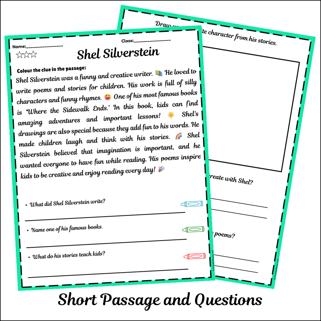 Shel Silverstein | Short Reading Comprehension Creative Worksheet
