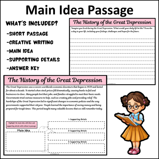 The History of the Great Depression | Main Idea and Supporting Details Reading Passage and Questions