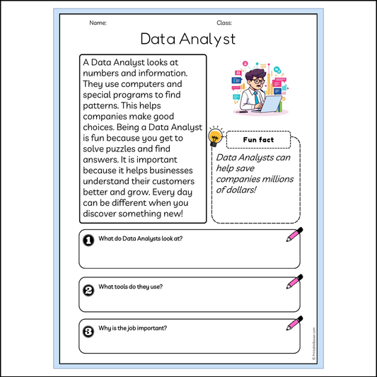 Data Analyst | Reading Passage Comprehension Questions Writing Facts Worksheet