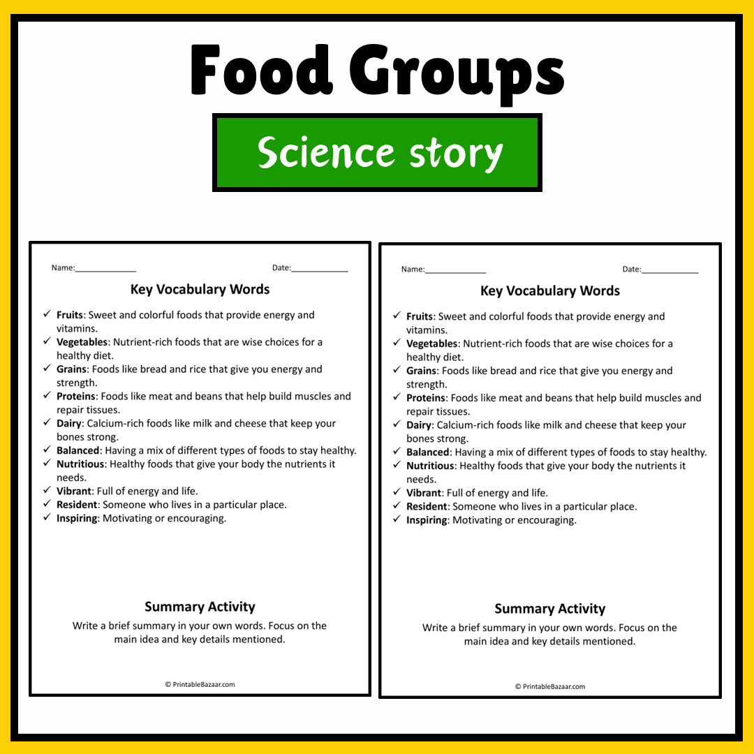 Food Groups | Science Story Reading Comprehension Activity