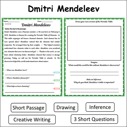 Dmitri Mendeleev | Short Reading Comprehension Creative Worksheet