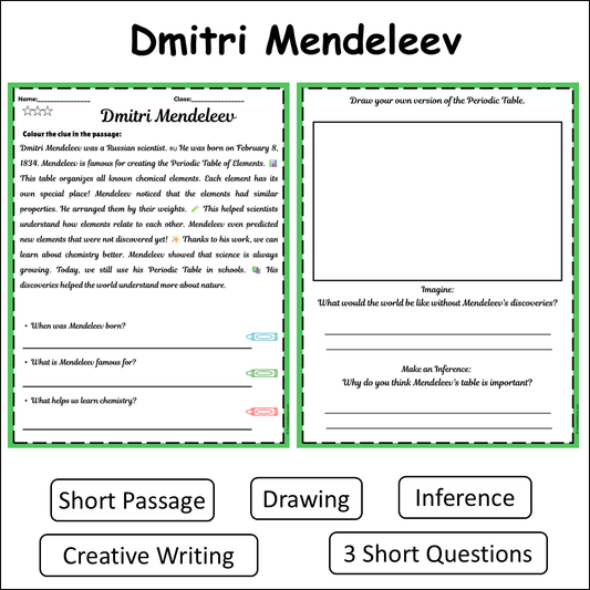 Dmitri Mendeleev | Short Reading Comprehension Creative Worksheet