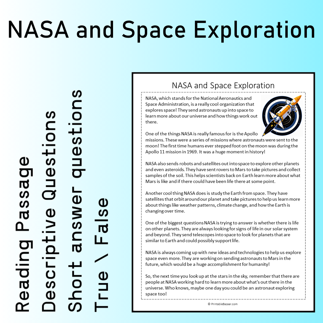 NASA and Space Exploration | Reading Comprehension Passage Printable Worksheet