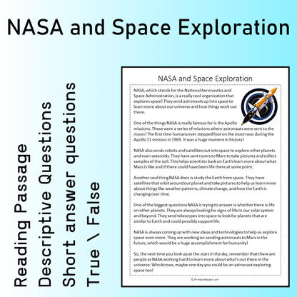 NASA and Space Exploration | Reading Comprehension Passage Printable Worksheet