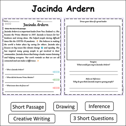 Jacinda Ardern | Short Reading Comprehension Creative Worksheet