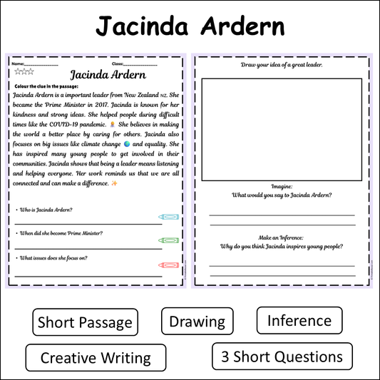 Jacinda Ardern | Short Reading Comprehension Creative Worksheet