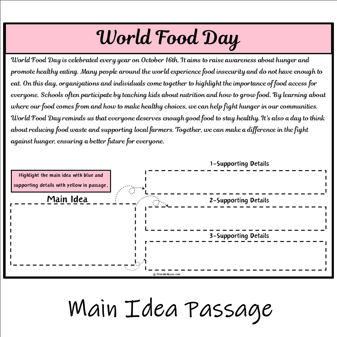 World Food Day | Main Idea and Supporting Details Reading Passage and Questions