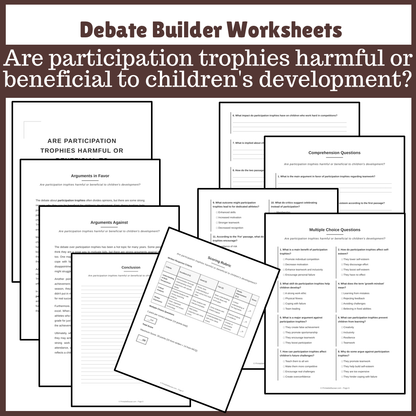 Are participation trophies harmful or beneficial to children's development? | Favour and Against Worksheet Printable Activity