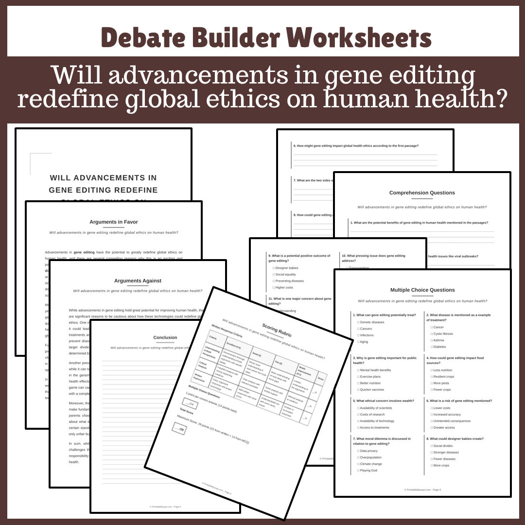 Will advancements in gene editing redefine global ethics on human health? | Favour and Against Worksheet Printable Activity