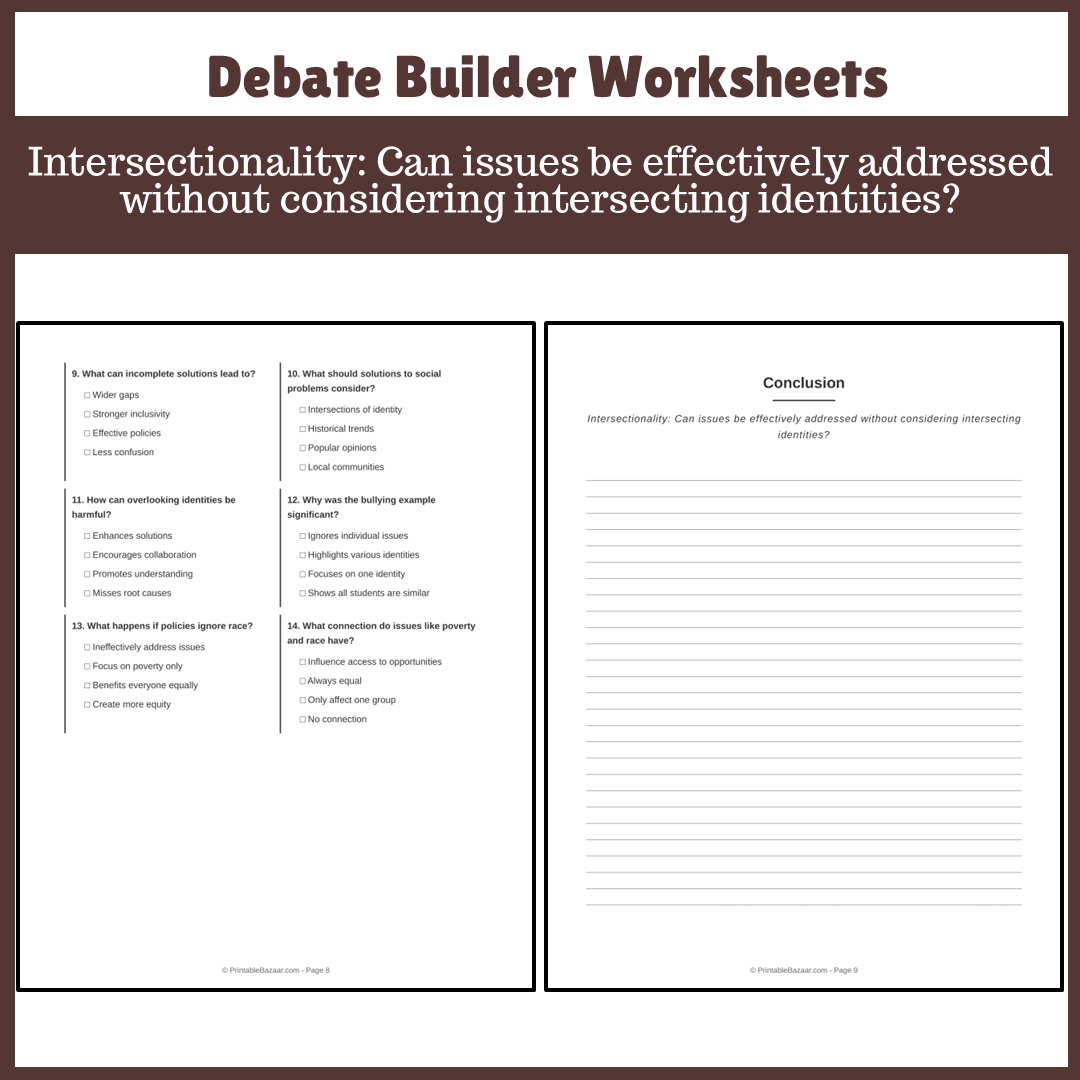 Intersectionality: Can issues be effectively addressed without considering intersecting identities? | Favour and Against Worksheet Printable Activity
