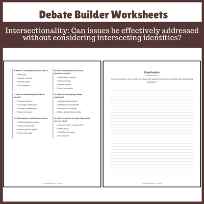 Intersectionality: Can issues be effectively addressed without considering intersecting identities? | Favour and Against Worksheet Printable Activity