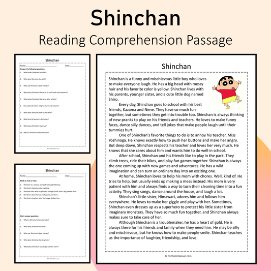 Shinchan | Reading Comprehension Passage Printable Activity