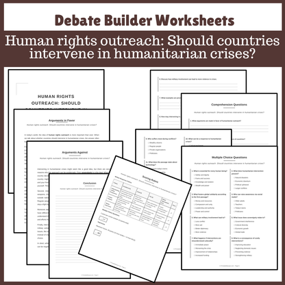 Human rights outreach: Should countries intervene in humanitarian crises? | Favour and Against Worksheet Printable Activity
