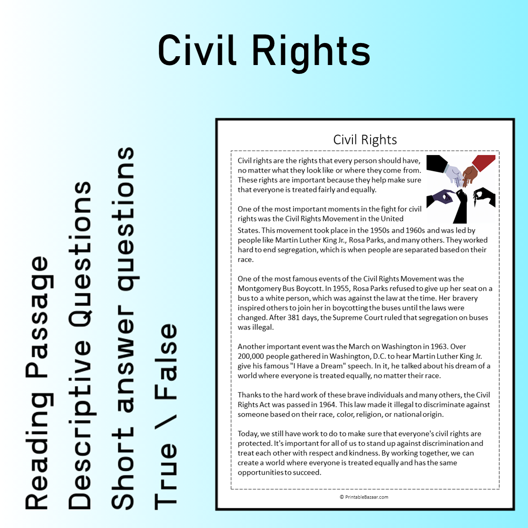 Civil Rights | Reading Comprehension Passage Printable Worksheet