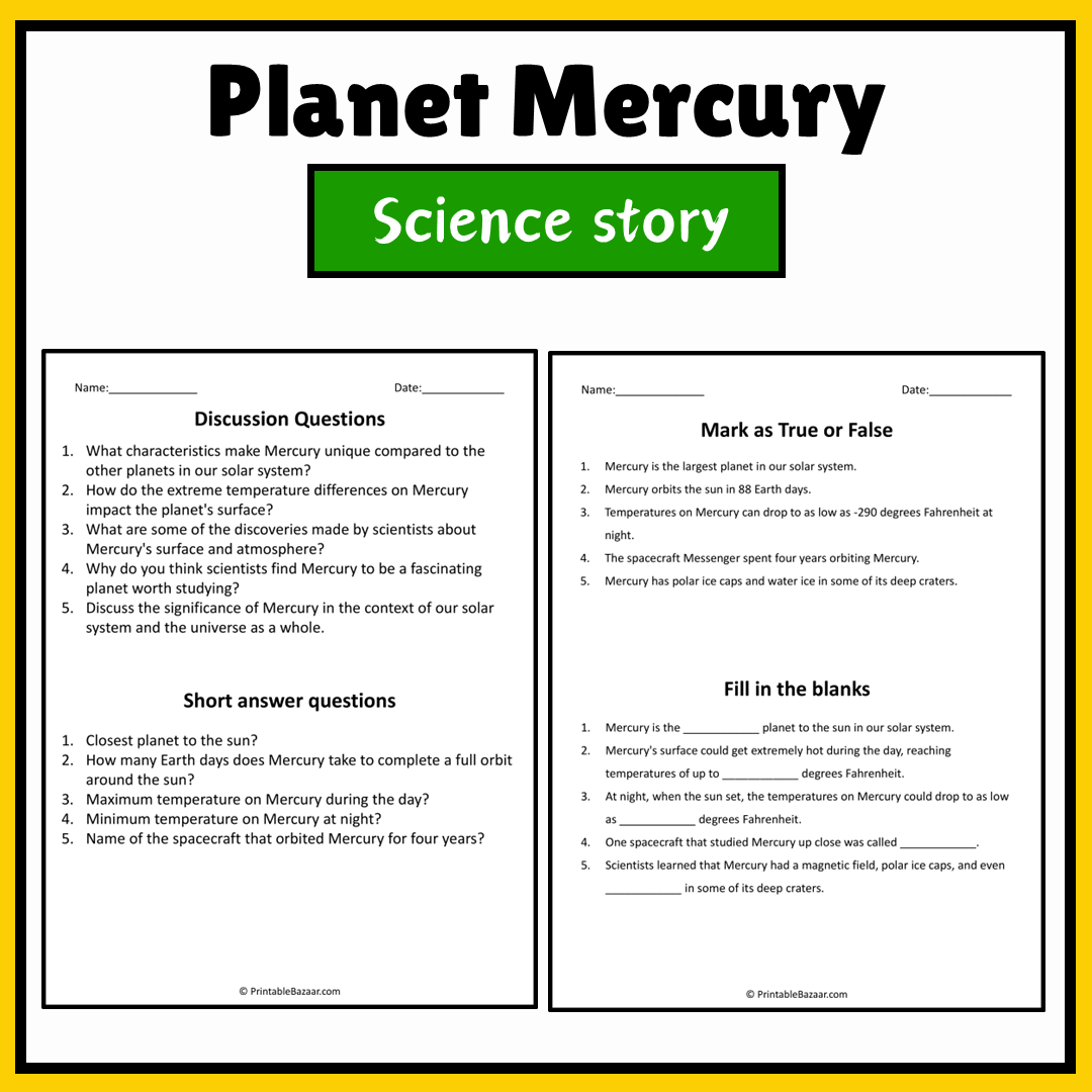 Planet Mercury | Science Story Reading Comprehension Activity