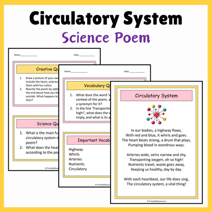 Circulatory System | Science Poem Reading Comprehension Activity