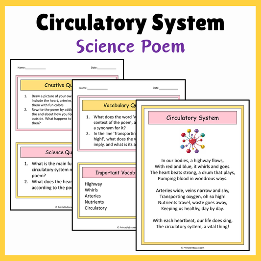 Circulatory System | Science Poem Reading Comprehension Activity