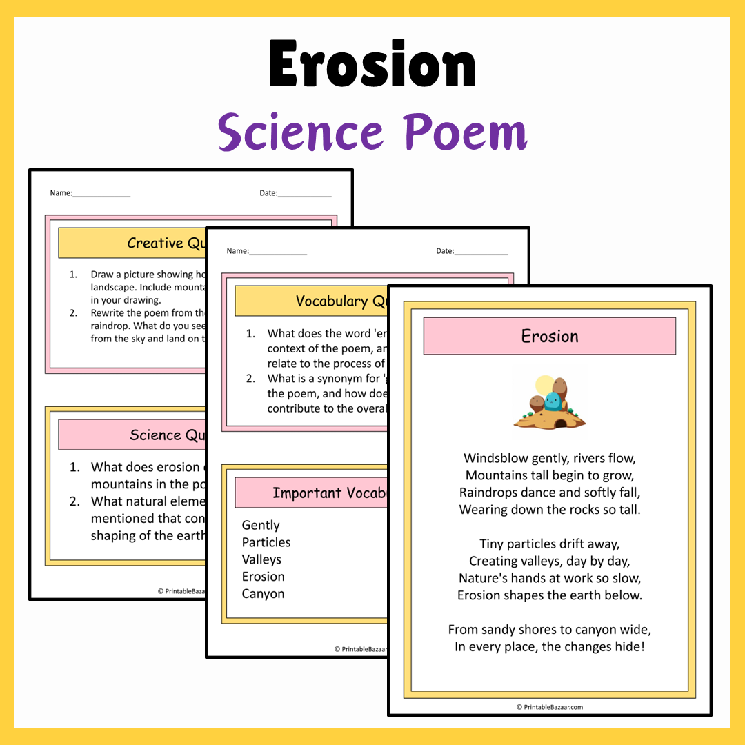 Erosion | Science Poem Reading Comprehension Activity