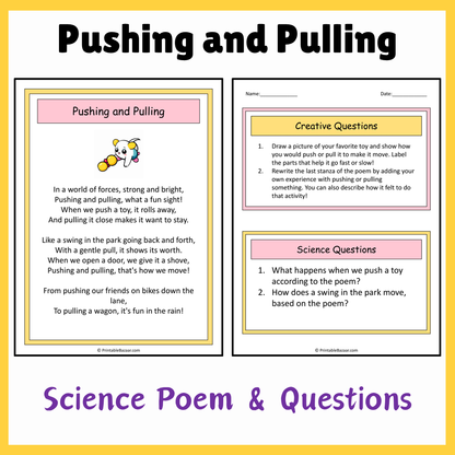 Pushing and Pulling | Science Poem Reading Comprehension Activity