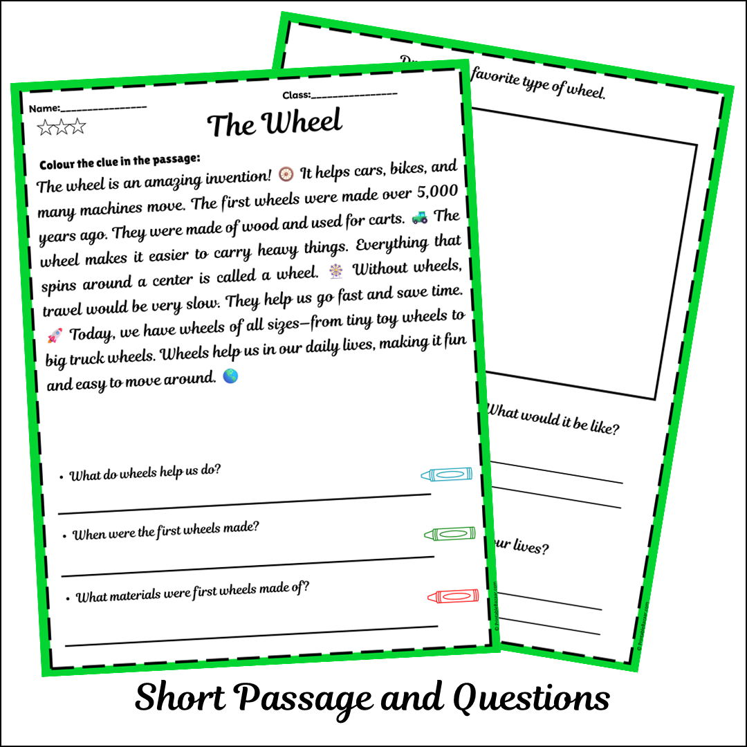 The Wheel | Short Reading Comprehension Creative Worksheet