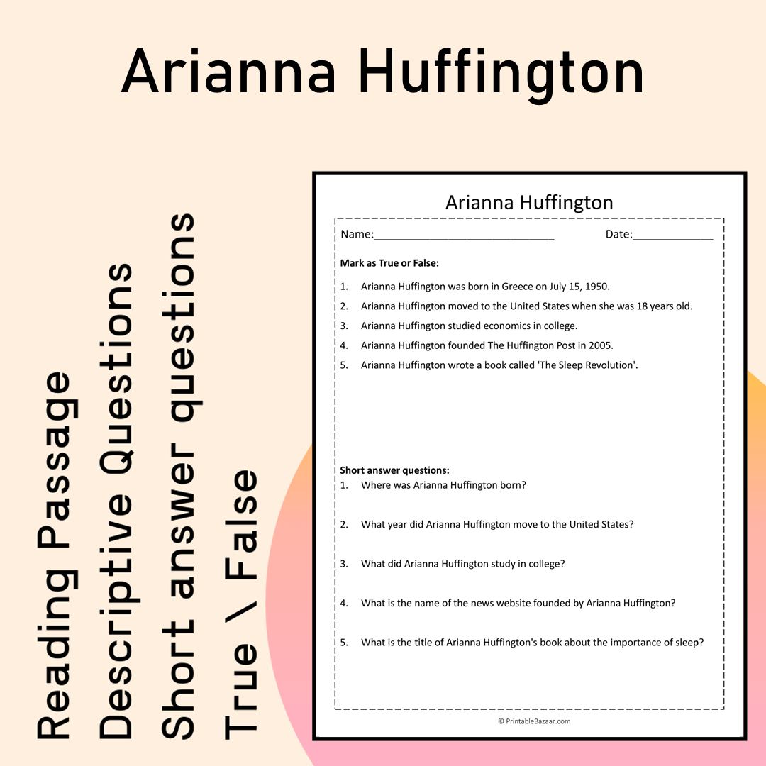 Arianna Huffington | Reading Comprehension Passage Printable Activity