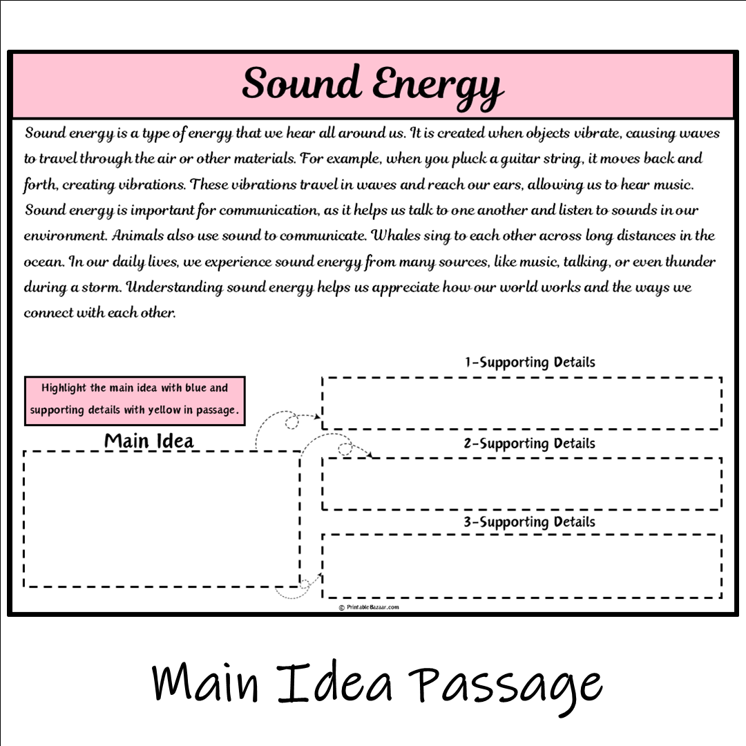 Sound Energy | Main Idea and Supporting Details Reading Passage and Questions