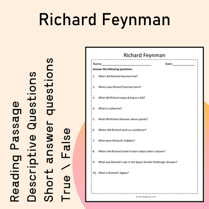 Richard Feynman | Reading Comprehension Passage Printable Activity
