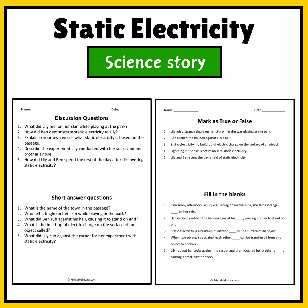 Static Electricity | Science Story Reading Comprehension Activity