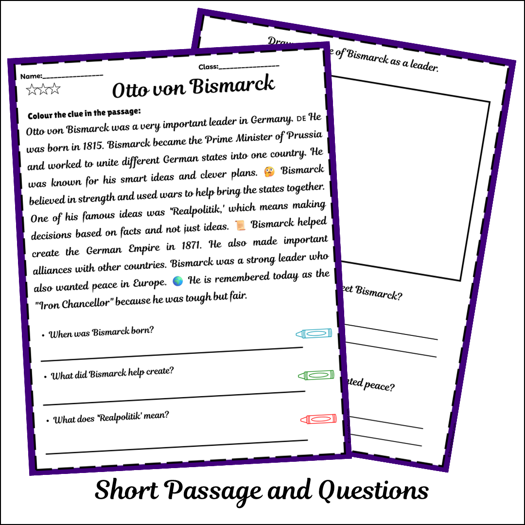 Otto von Bismarck | Short Reading Comprehension Creative Worksheet