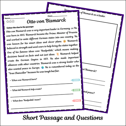 Otto von Bismarck | Short Reading Comprehension Creative Worksheet