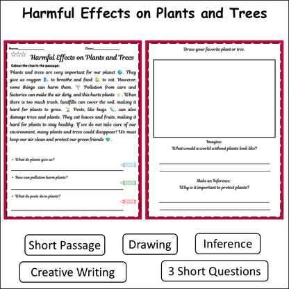 Harmful Effects on Plants and Trees | Short Reading Comprehension Creative Worksheet
