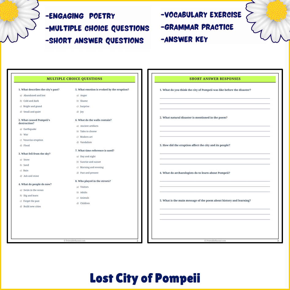 Lost City of Pompeii | Poem Grammar Worksheet Printable Activity