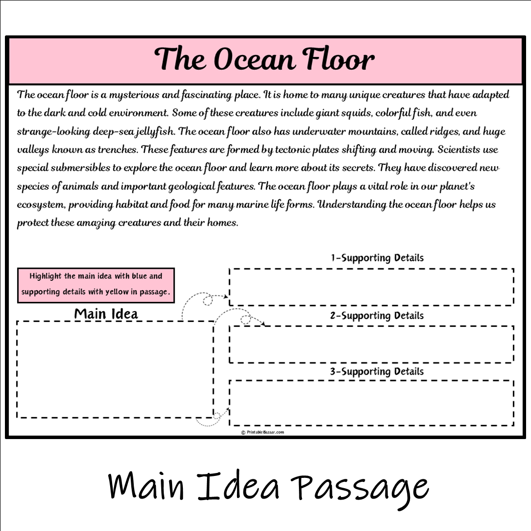 The Ocean Floor | Main Idea and Supporting Details Reading Passage and Questions