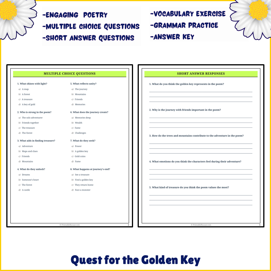 Quest for the Golden Key | Poem Grammar Worksheet Printable Activity